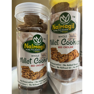 A pack of Whole Millet Red Cholam Cookies, made from wholesome red millet, offering a healthy and crunchy snack option.